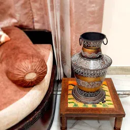 apka mart Brown and Yellow 3 Pieces Painted Pooja Square Chowki Bajot-picture-30