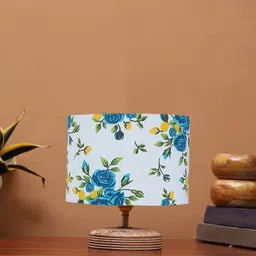 Devansh White & Blue Printed Wooden Square Shaped Table Lamp-13