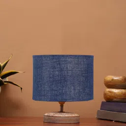 Devansh Blue Textured Contemporary Cylindrical Shaped Wooden Table Lamp-image-20