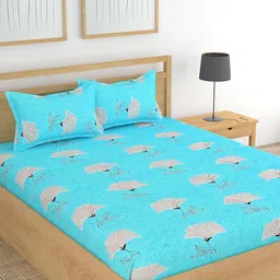 Lali Prints Blue Floral Printed Cotton 180 TC King Bedsheet with 2 Pillow Covers-image-5