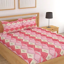 Lali Prints Pink & Red Abstract Cotton 180 TC King Bedsheet with 2 Pillow Covers-picture-13