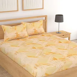 Lali Prints Yellow & Brown Geometric Cotton 180 TC King Bedsheet with 2 Pillow Covers-image-53