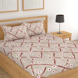 Lali Prints Grey & Pink Floral Printed Cotton 180 TC King Bedsheet with 2 Pillow Covers-image-56