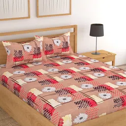 Lali Prints Red & Brown Floral Printed Cotton 180 TC King Bedsheet with 2 Pillow Covers-image-74