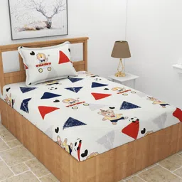 BREVARD Red Geometric Printed Cotton 210 TC Single Bedsheet Set 1.82 m x 91.4 cm-image-78