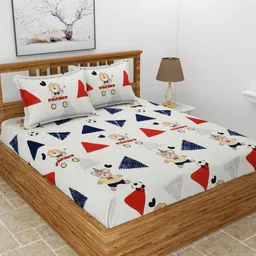 MORADO White & Blue Abstract Cotton 210 TC Queen Bedsheet with 2 Pillow Covers-2.28mx2.54m-image-77