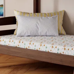 Eyaas White & Orange Abstract 200 TC Cotton Single Bedsheet With 1 Pillow Cover-image-6