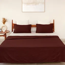 HOMEMONDE Maroon Striped AC Room 233 GSM Cotton Double Bed Dohar-image-98