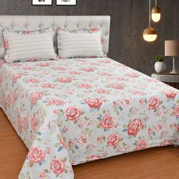 BREVARD Blue Floral Printed Cotton 210 TC King Bedsheet Set 2.74 m x 2.74 m-image-15