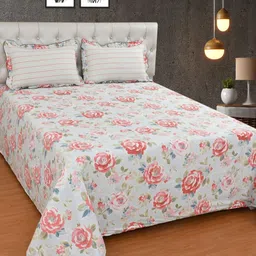 MORADO Blue & Pink Floral Cotton 210 TC King Bedsheet with 2 Pillow Covers-2.74mx2.74m-image-39
