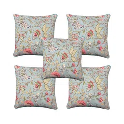 MONKDECOR Blue & Green Set of 5 Floral Square Cushion Covers-18