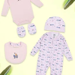 MeeMee Infants Pack Of 5 Printed Pure Cotton Baby Apparel Gift Set-42