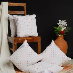 HOSTA HOMES Set Of 5 White & Red Printed Square Cushion Inserts-7