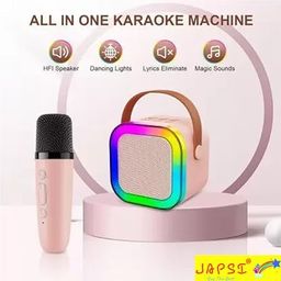 japsi K12 New Bluetooth Colorful Portable Speaker with Karaoke Mic, USB Charging, 3.5mm Audio Input, Multicolour (Pink) image 2