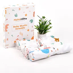 Moms Home Infant Kids Pack of 4 Conversational Printed Organic Cotton Muslin Swaddles-image-99