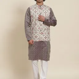 SOJANYA Men Purple Ethnic Motifs Kurta with Pyjamas & Nehru Jacket-picture-12