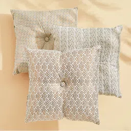 Home Centre Copper-Toned 3 Pieces Geometric Printed Square Jacquard Square Filled Cushion-image-41