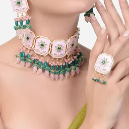 Zaveri Pearls Gold-Plated Kundan Studded & Beaded Meenakari Jewellery Set-46
