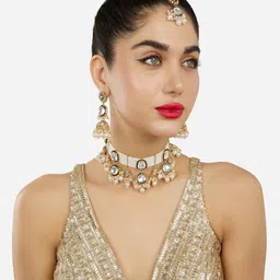Zaveri Pearls Gold-Plated Kundan-Studded & Beaded Meenakari Jewellery Set-12