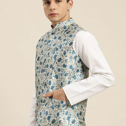 SOJANYA Printed Silk Blend Nehru Jacket image 3
