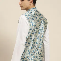 SOJANYA Printed Silk Blend Nehru Jacket image 5