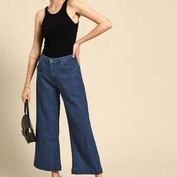 all about you Women Navy Blue Flared High-Rise Stretchable Jeans-image-61