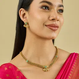 Kushal's Fashion Jewellery Green Gold-Plated Ethnic Antique Jewellery Set-image-65