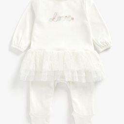mothercare Girls White Full Sleeves Frock Style Embroidered Romper-image-2
