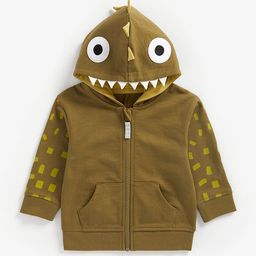 mothercare Boys Khaki Brown 3D Dino Spikes Pure Cotton Hooded Sweatshirt-image-9