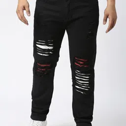 WAIMEA Plus Size Men Hollywood Black Skinny Fit Mildly Distressed Stretchable Jeans-picture-18