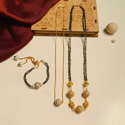 ABDESIGNS Set Of 3 Combo Gold-Plated American Diamond CZ Daily Mangalsutra Jewellery-image-6