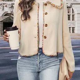StyleCast Beige Lightweight Rapid-Dry Crop Tailored Jacket-49