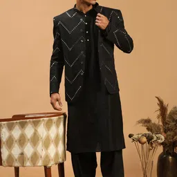 SHRESTHA BY VASTRAMAY Men Regular Kurta & Patiala with Mirror Work Badhgala Jodhpuri-picture-51