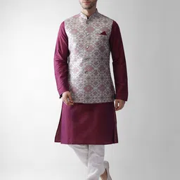 KISAH Men Geometric Printed Regular Fit Kurta Jacket Churidar Set-72