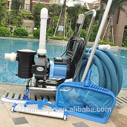 watertech systems Swimming Pool Cleaning Vacuum Set, 1 HP Pump, 15 m EVA Hose Pipe, 18 Inch Portable Vacuum Head, Trolly, Telescopic Rode 8+8 ft, 18-inch Curved Brushes, PH Test Kit, Net (White) image 2