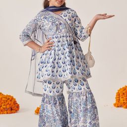 pspeaches Girls Floral Printed Empire Thread Work Kurta with Sharara & With Dupatta-picture-49