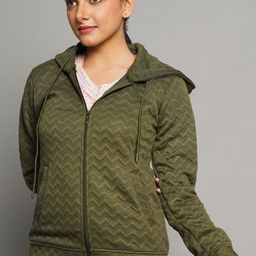 FLAMBOYANT Women Olive Green Hooded Bomber Jacket-image-34