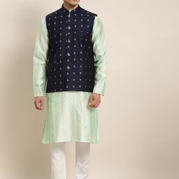 SOJANYA Men Sea Green Printed Kurta with Pyjamas & Nehru Jacket-24