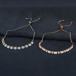 ZINU Women 2 Rose Brass Cubic Zirconia Rose Gold-Plated Charm Bracelet-image-10