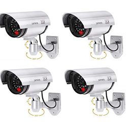 Wolblix 4 Pcs Realistic Look Dummy Security CCTV Fake Bullet Camera with Led Light Indication Home Security Camera image 1