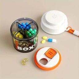 generic 1Pc 4-Compartment Rotating Pill Box, Compact & Portable Medicine Organizer for Pills, Vitamins & Tablets, Travel-Friendly Pill Case with Rotating Design image 1