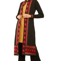 soch Womens Black Acrylic Geometric Pattern Knitted Open-Front Longline Shrug image 1