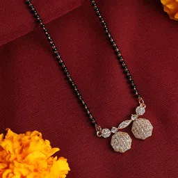 ZINU Women Rose Gold-Plated White CZ Studded & Black Beaded Mangalsutra-31