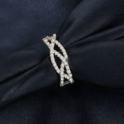 ZINU Rhodium-Plated White Cubic Zirconia Studded Adjustable Finger Ring-8