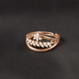 ZINU Rose Gold-Plated White Cubic Zirconia Studded Adjustable Finger Ring-1