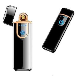 AGHNAYA Electronic Lighter, Smart Electric Lighter, Mini USB Rechargeable Lighter Touch Double-Sided Ignition Windproof Flameless Lighter Lightweight Plasma Lighter with Battery Indicator (Black) image 1
