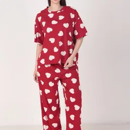 Masha Red Conversational Printed Pure Cotton Night suit-picture-1