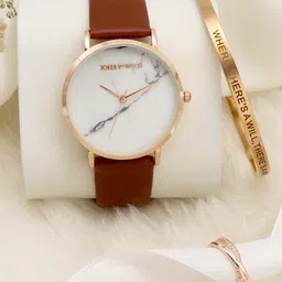 JOKER & WITCH Women White & Tan Brown Love Triangle Watch Gift Set JWLT360-image-43