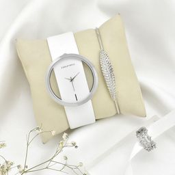 JOKER & WITCH Women Silver-Toned & White Watch Gift Set JWLT483-image-87