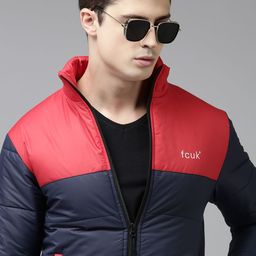 French Connection Men Navy Blue & Red Colourblocked Puffer Jacket-image-9